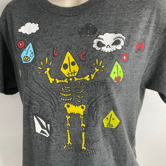 VOLCOM Womens Doodle Kite Skeleton Grunge Tshirt Medium - Picture 11 of 11